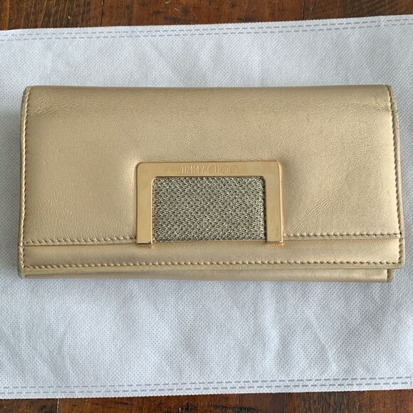 Jimmy Choo Gold Leather Bifold Wallet – Authentic Metallic Glitter Clutch - COA - Picture 12 of 12